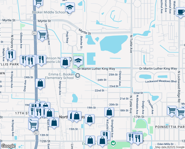 map of restaurants, bars, coffee shops, grocery stores, and more near 2415 Chilk Avenue in Sarasota