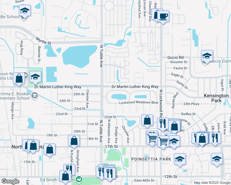 map of restaurants, bars, coffee shops, grocery stores, and more near 2904 North Lockwood Meadows Boulevard in Sarasota