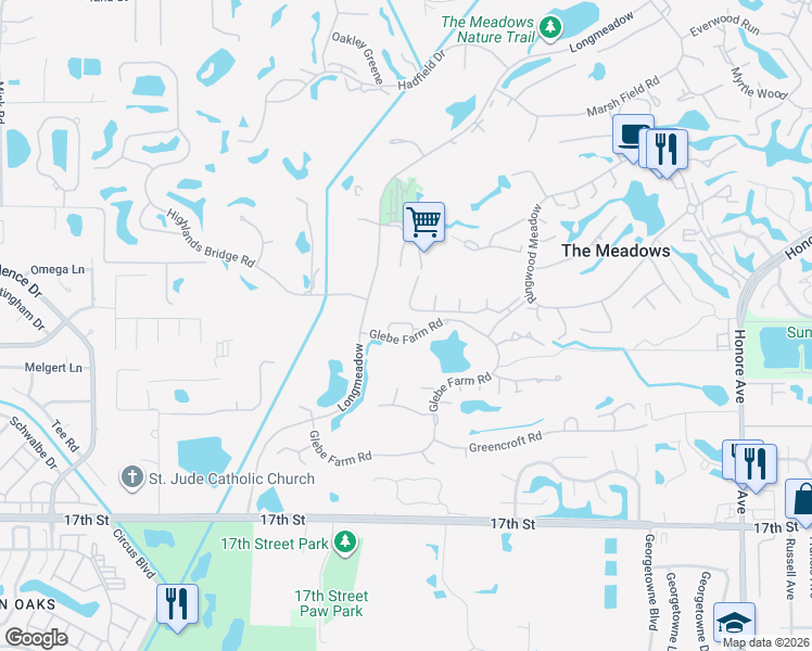 map of restaurants, bars, coffee shops, grocery stores, and more near 4554 Glebe Farm Road in Sarasota