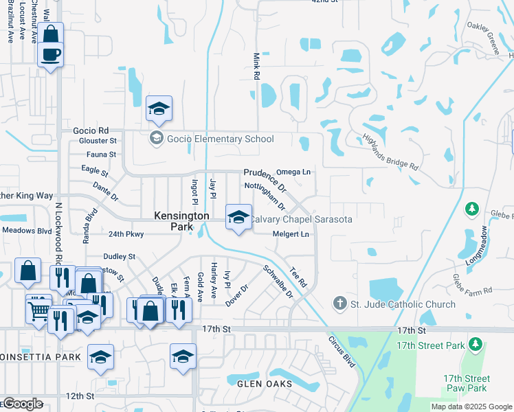 map of restaurants, bars, coffee shops, grocery stores, and more near 2720 Melgert Place in Sarasota
