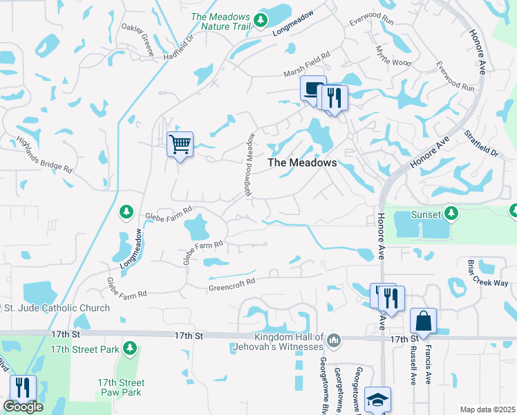 map of restaurants, bars, coffee shops, grocery stores, and more near 4871 Winslow Beacon in Sarasota