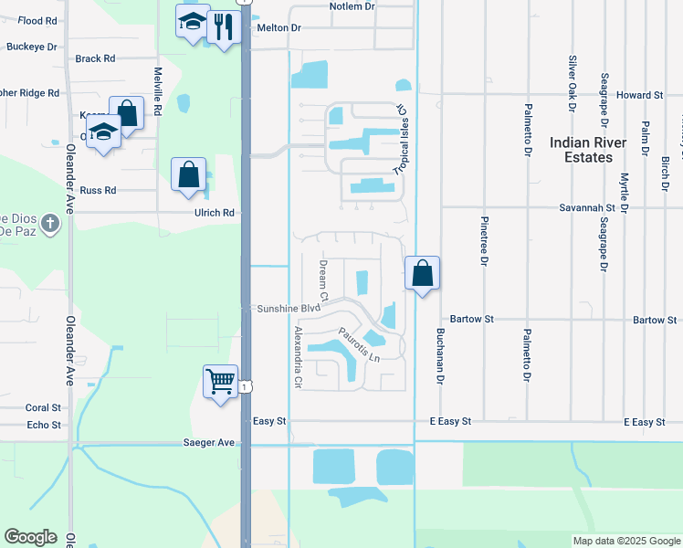 map of restaurants, bars, coffee shops, grocery stores, and more near 5713 Dwarf Lady Place in Fort Pierce