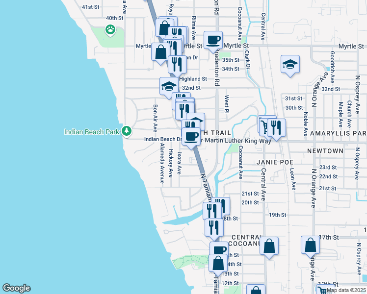 map of restaurants, bars, coffee shops, grocery stores, and more near 1023 25th Street in Sarasota