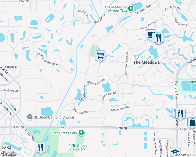 map of restaurants, bars, coffee shops, grocery stores, and more near 4551 Chandlers Forde in Sarasota