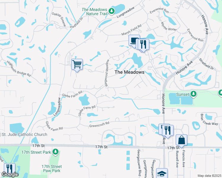 map of restaurants, bars, coffee shops, grocery stores, and more near 4717 Ringwood Meadow in Sarasota