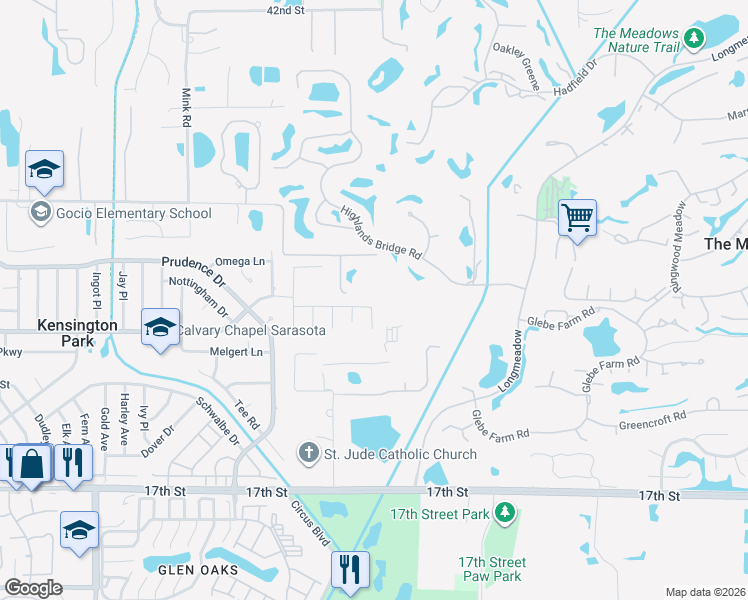 map of restaurants, bars, coffee shops, grocery stores, and more near 4189 Chisholm Drive in Sarasota