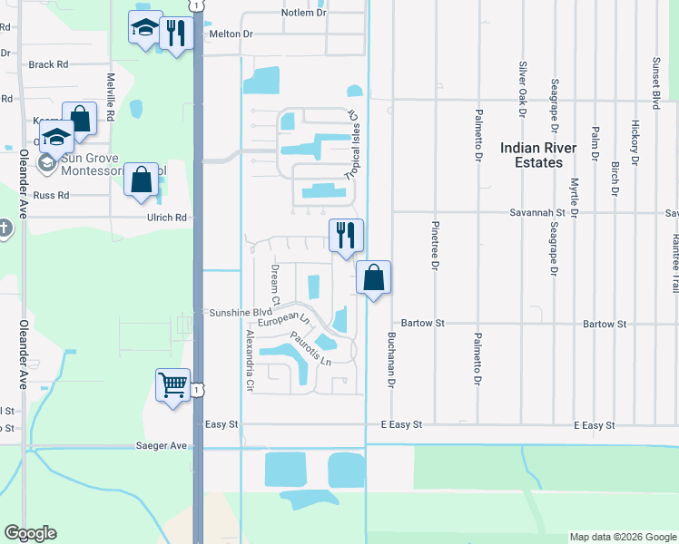 map of restaurants, bars, coffee shops, grocery stores, and more near 5783 Travelers Way in Fort Pierce