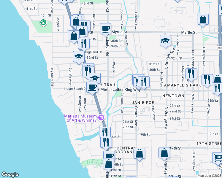 map of restaurants, bars, coffee shops, grocery stores, and more near in Sarasota