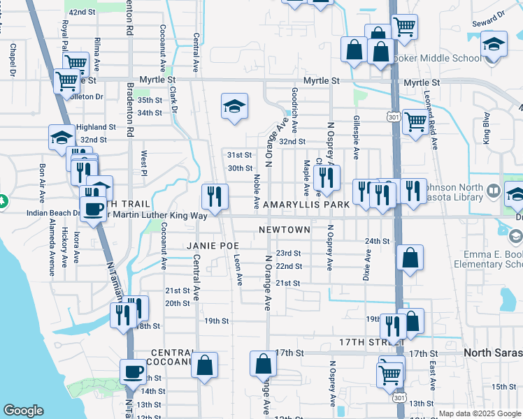 map of restaurants, bars, coffee shops, grocery stores, and more near 2700 Noble Avenue in Sarasota