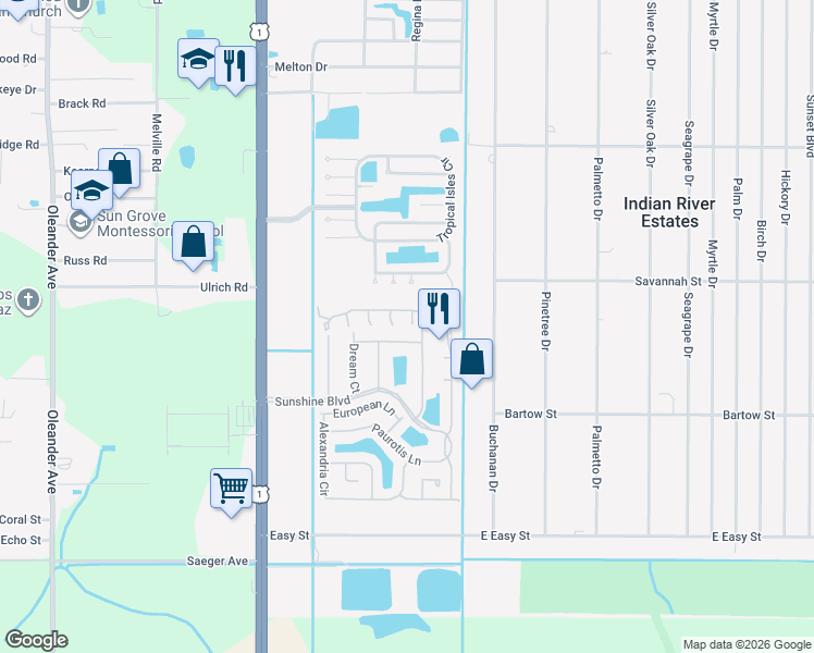 map of restaurants, bars, coffee shops, grocery stores, and more near 5713 Thatch Place in Fort Pierce