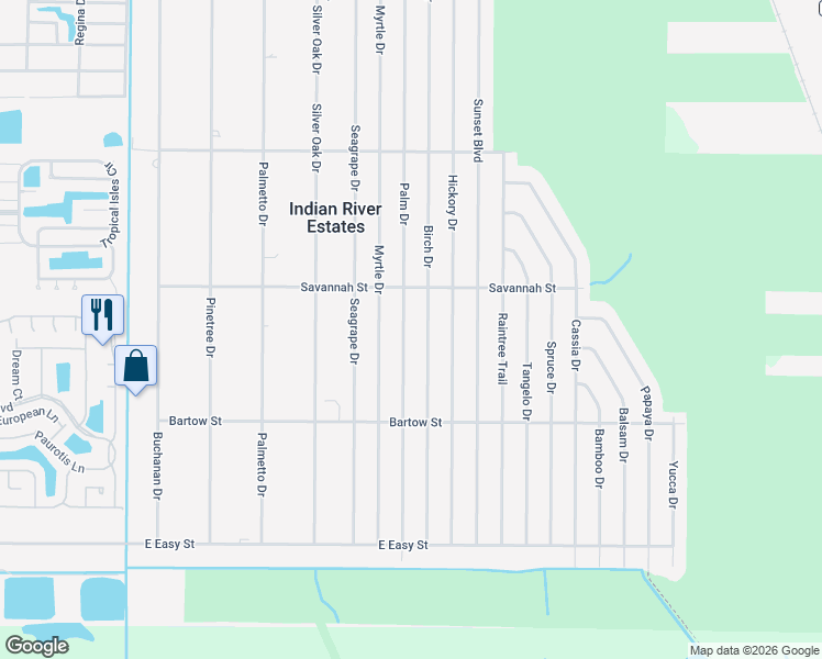 map of restaurants, bars, coffee shops, grocery stores, and more near 5712 Palm Drive in Fort Pierce