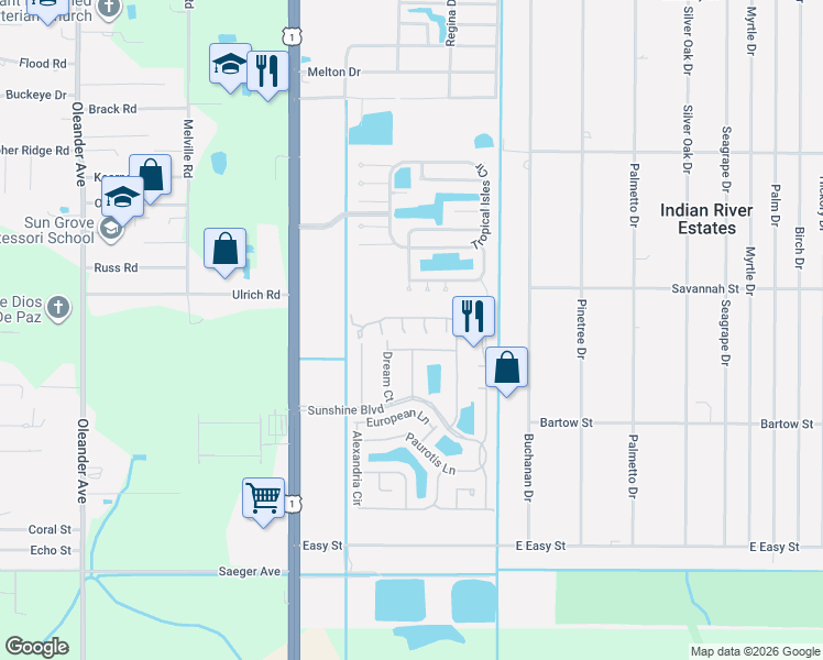 map of restaurants, bars, coffee shops, grocery stores, and more near 5713 Dwarf Lady Place in Fort Pierce
