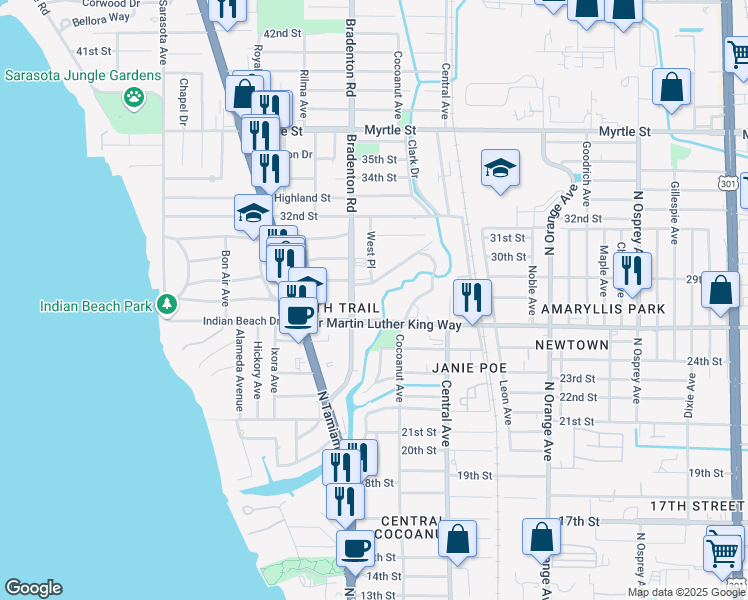 map of restaurants, bars, coffee shops, grocery stores, and more near in Sarasota