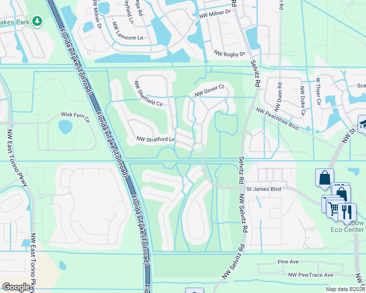 map of restaurants, bars, coffee shops, grocery stores, and more near 319 Northwest Sheffield Circle in Port St. Lucie