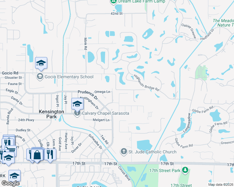 map of restaurants, bars, coffee shops, grocery stores, and more near 2908 Parandor Place in Sarasota