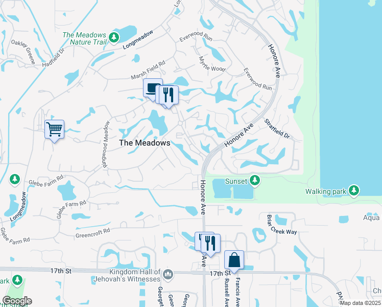 map of restaurants, bars, coffee shops, grocery stores, and more near 3001 Taywood Meadows in Sarasota
