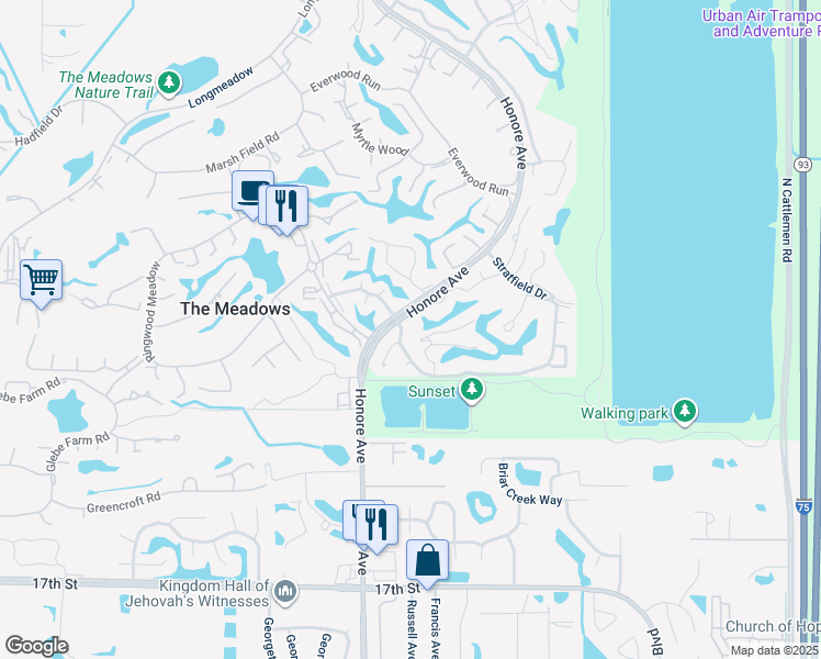 map of restaurants, bars, coffee shops, grocery stores, and more near 5409 Downham Meadows in Sarasota