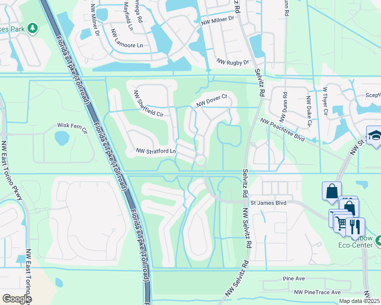 map of restaurants, bars, coffee shops, grocery stores, and more near 309 Northwest Sheffield Circle in Port Saint Lucie