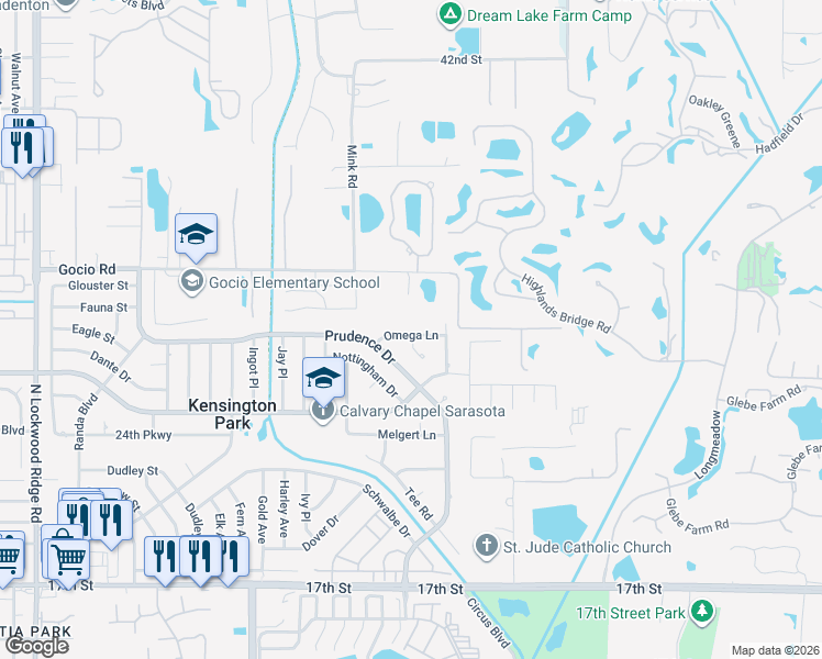 map of restaurants, bars, coffee shops, grocery stores, and more near 3937 Omega Lane in Sarasota