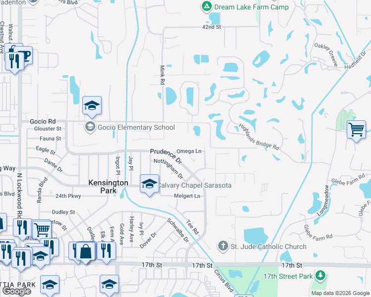 map of restaurants, bars, coffee shops, grocery stores, and more near 3937 Omega Lane in Sarasota