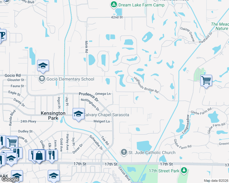 map of restaurants, bars, coffee shops, grocery stores, and more near 2908 Parandor Place in Sarasota