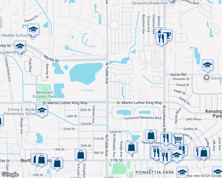 map of restaurants, bars, coffee shops, grocery stores, and more near 2905 Bay Oaks Drive in Sarasota