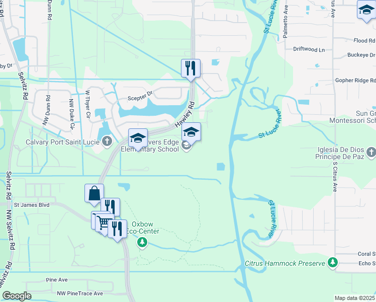 map of restaurants, bars, coffee shops, grocery stores, and more near 5600 Northwest Saint James Drive in Port Saint Lucie
