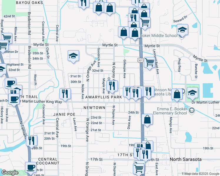 map of restaurants, bars, coffee shops, grocery stores, and more near in Sarasota