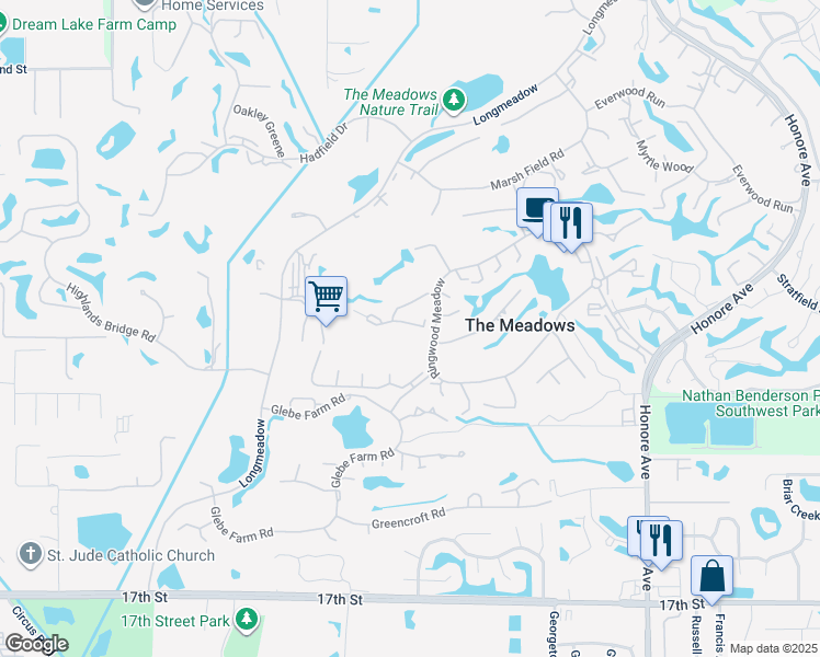 map of restaurants, bars, coffee shops, grocery stores, and more near 4630 Longwater Chase in Sarasota