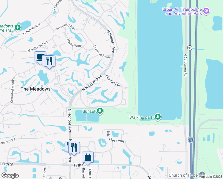 map of restaurants, bars, coffee shops, grocery stores, and more near 2929 Sandringham Place in Sarasota