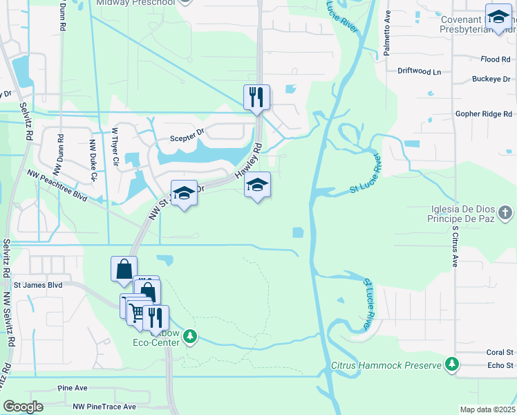 map of restaurants, bars, coffee shops, grocery stores, and more near 5600 Northwest Saint James Drive in Port Saint Lucie