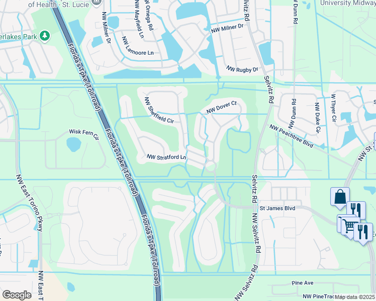 map of restaurants, bars, coffee shops, grocery stores, and more near 350 Sheffield Circle in Port Saint Lucie
