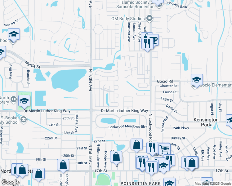 map of restaurants, bars, coffee shops, grocery stores, and more near 2919 Regency Cove in Sarasota