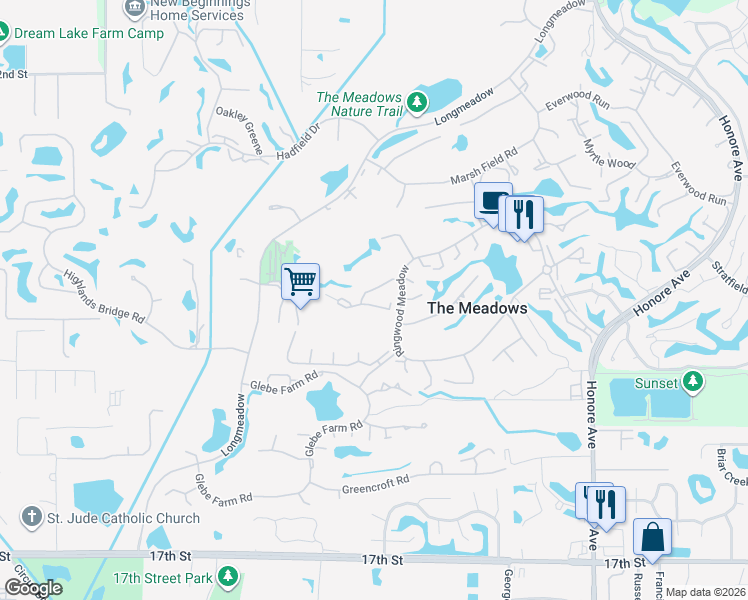 map of restaurants, bars, coffee shops, grocery stores, and more near 4646 Longwater Chase in Sarasota