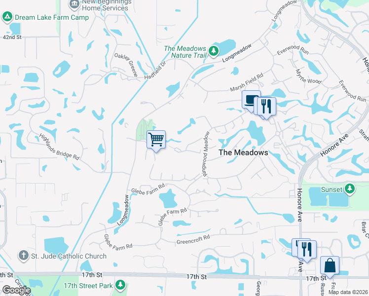 map of restaurants, bars, coffee shops, grocery stores, and more near 4611 Longwater Chase in Sarasota