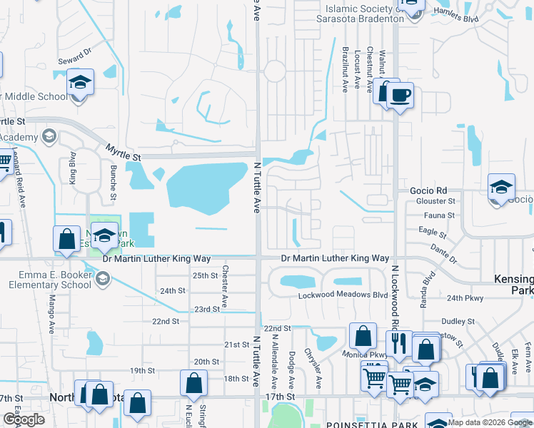 map of restaurants, bars, coffee shops, grocery stores, and more near 2905 Bay Oaks Drive in Sarasota