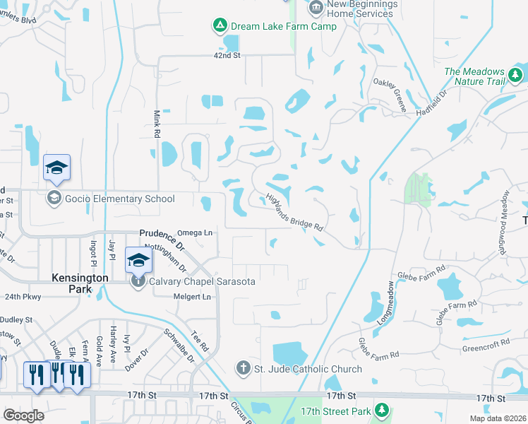 map of restaurants, bars, coffee shops, grocery stores, and more near 4001 Gocio Road Extention in Sarasota