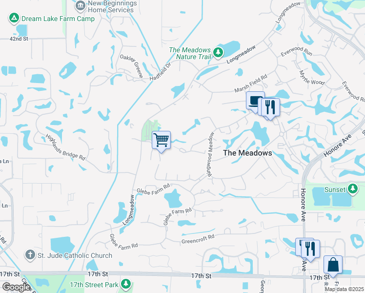 map of restaurants, bars, coffee shops, grocery stores, and more near 4578 Longwater Chase in Sarasota