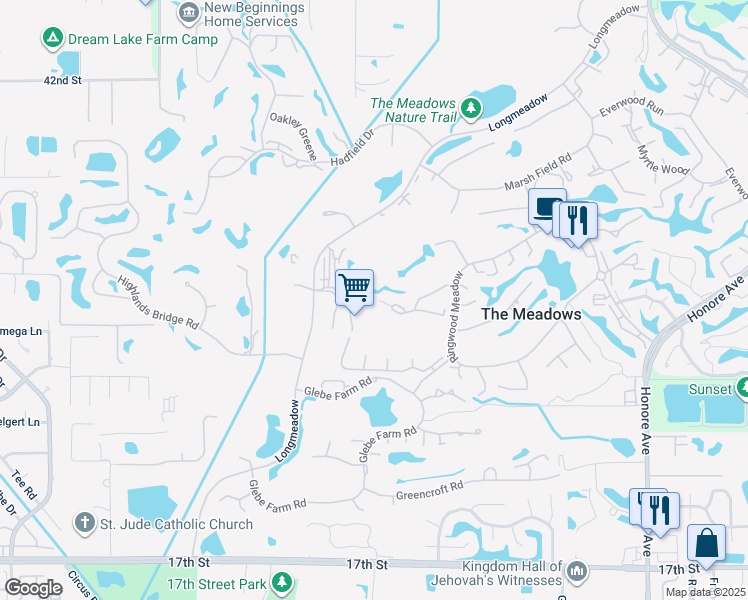 map of restaurants, bars, coffee shops, grocery stores, and more near 4500 Longwater Chase in Sarasota