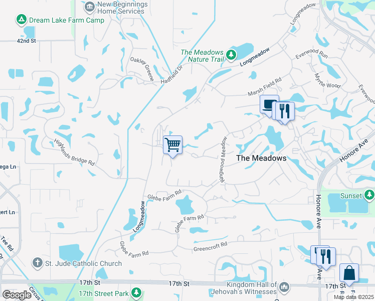 map of restaurants, bars, coffee shops, grocery stores, and more near 4500 Longwater Chase in Sarasota