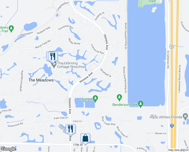 map of restaurants, bars, coffee shops, grocery stores, and more near 5513 Hampstead Heath in Sarasota