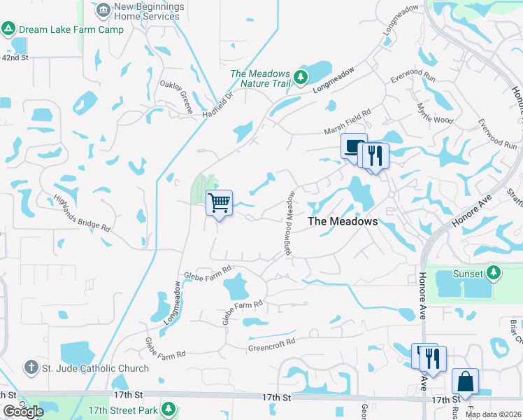 map of restaurants, bars, coffee shops, grocery stores, and more near 4611 Longwater Chase in Sarasota