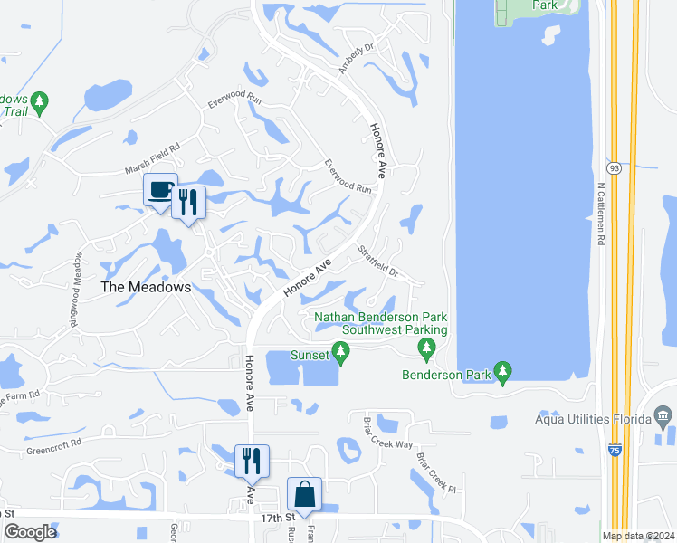 map of restaurants, bars, coffee shops, grocery stores, and more near 5513 Hampstead Heath in Sarasota