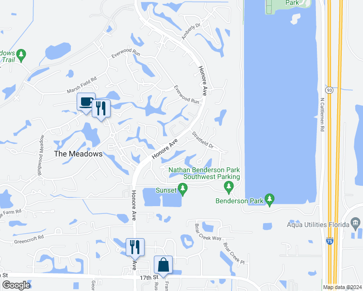 map of restaurants, bars, coffee shops, grocery stores, and more near 5532 Hampstead Heath in Sarasota