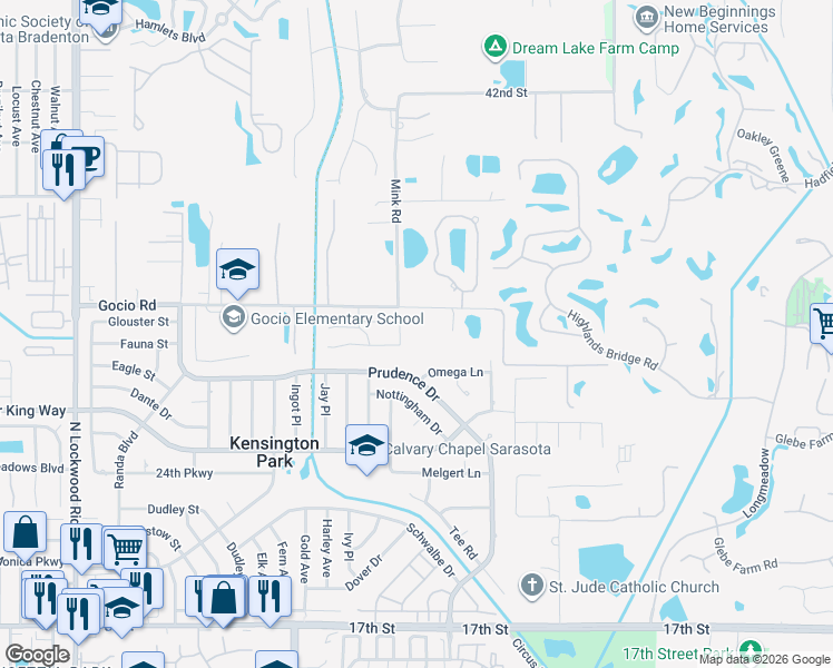 map of restaurants, bars, coffee shops, grocery stores, and more near 3818 Gocio Road Extention in Sarasota
