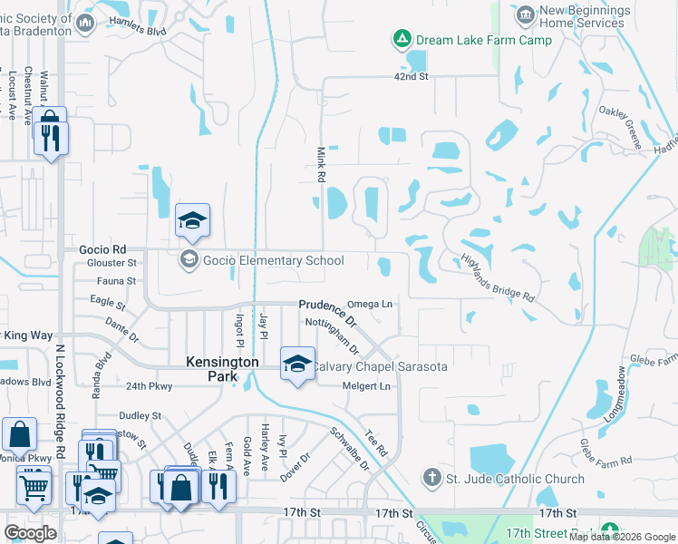 map of restaurants, bars, coffee shops, grocery stores, and more near 3818 Gocio Road Extention in Sarasota