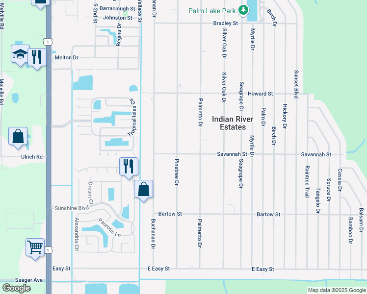 map of restaurants, bars, coffee shops, grocery stores, and more near 5603 Pinetree Drive in Fort Pierce