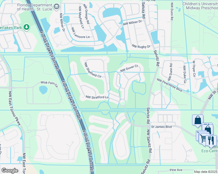 map of restaurants, bars, coffee shops, grocery stores, and more near 334 Northwest Sheffield Circle in Port Saint Lucie