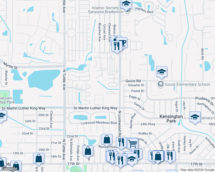 map of restaurants, bars, coffee shops, grocery stores, and more near 3112 Henrietta Place in Sarasota
