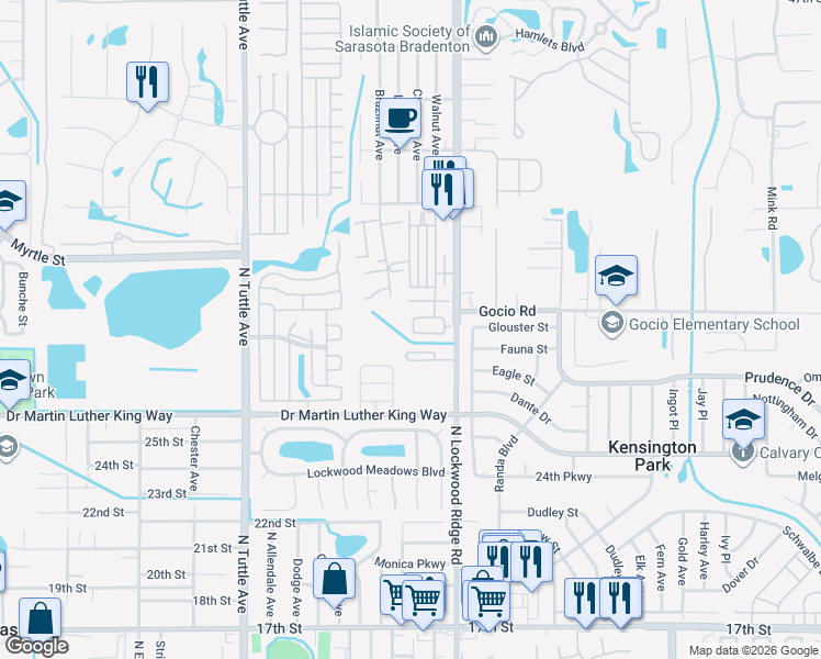 map of restaurants, bars, coffee shops, grocery stores, and more near 3112 Henrietta Place in Sarasota